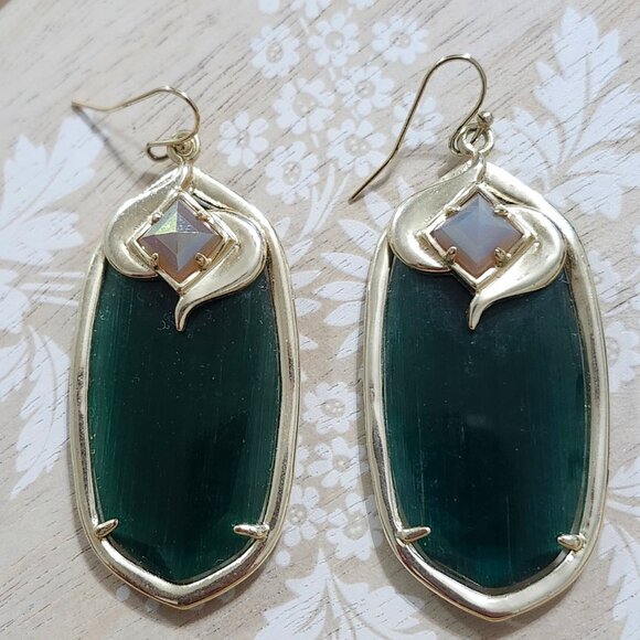 Green Crystal Drop Earrings Kendra Scott Emerald Green Cat\'s Eye Iridescent Gabby Gold Drop Earrings